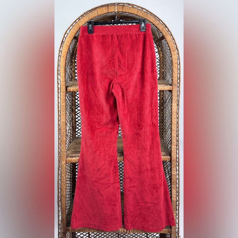 Aerie Groove-On Velour High Rise Flare Pants Ribbed Retro Red Medium EUC - Picture 5 of 6